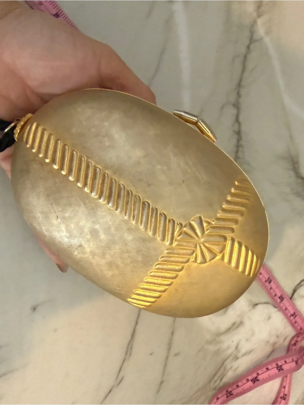 Vintage Gold Embossed Oval Clutch - Elegant Women's Evening Bag